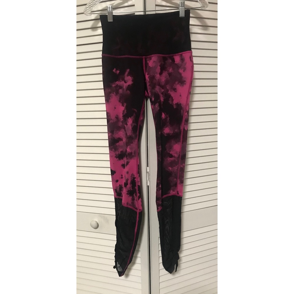Lululemon High Rise Tie Dye Mesh Leggings Black Pink Size 6